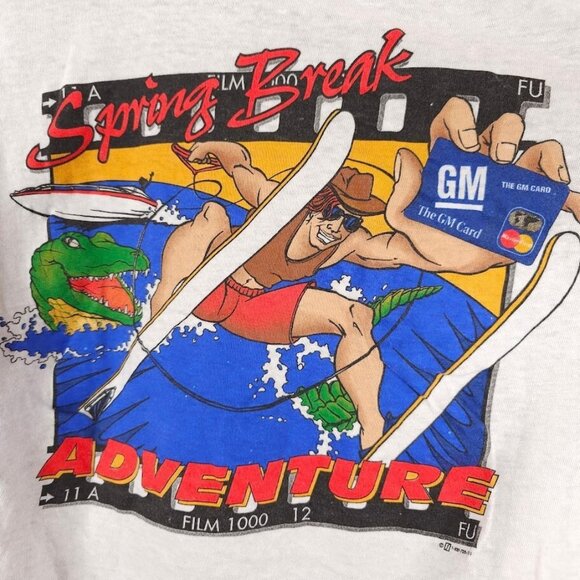 Vintage Spring Break T Shirt Mens Size Large White 90s Water Skiing Alligator - Picture 5 of 9